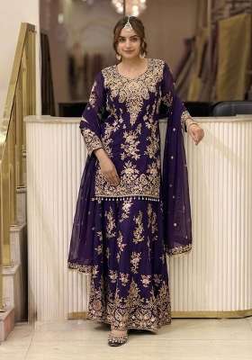 Royal Blue Embroidery Georgette Palazzo Set