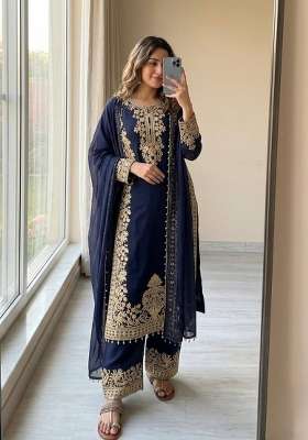 Navy Blue Embroidery Georgette Palazzo Set