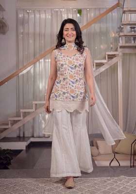 Off White Embroidery Fendi Sharara Set