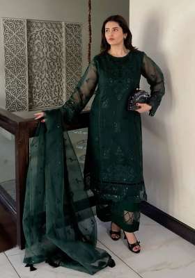 Green Embroidery Organza Kurta Set