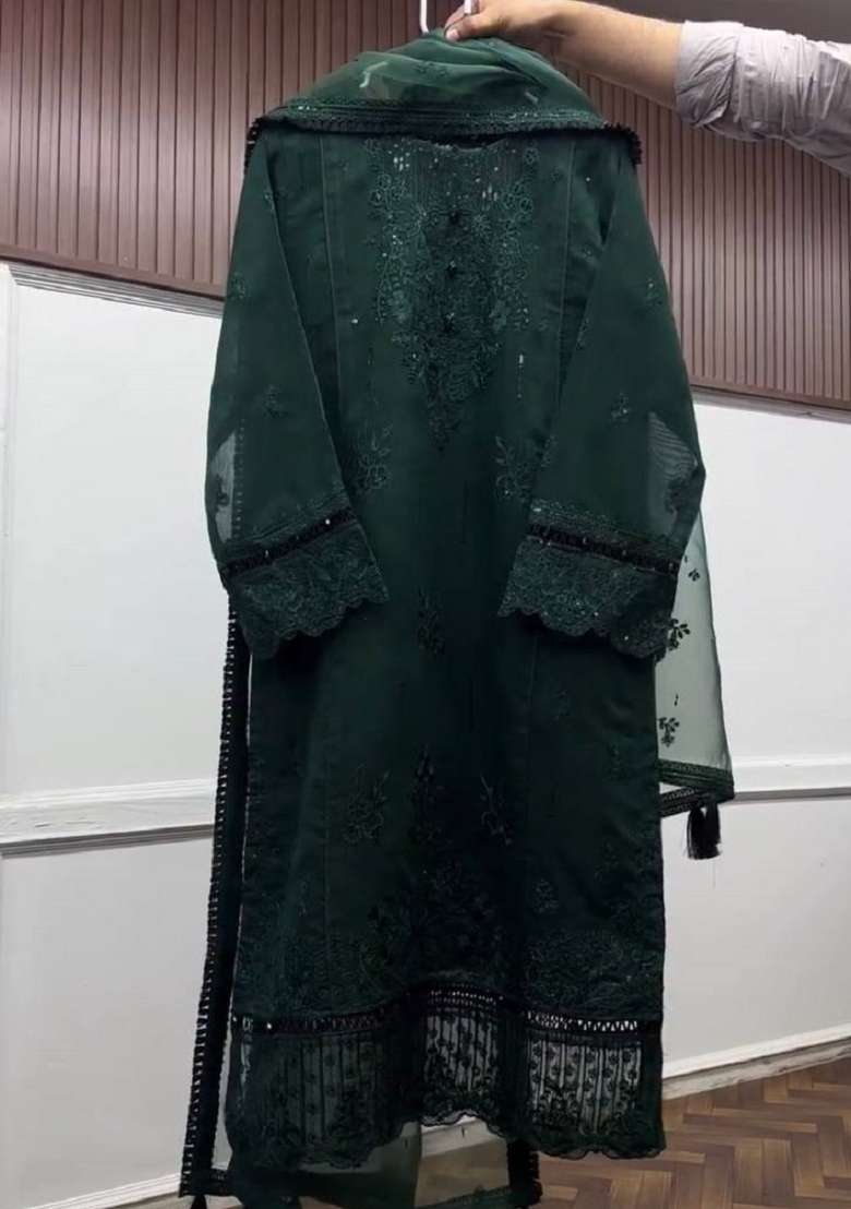 Green Embroidery Organza Kurta Set - Indya
