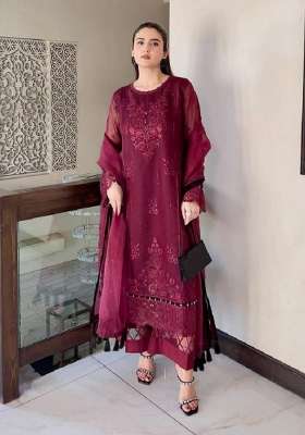 Pink Embroidery Organza Kurta Set