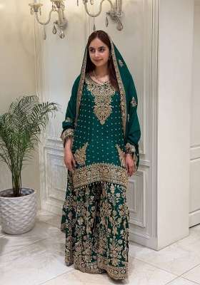 Green Embroidery Georgette Kurta Set
