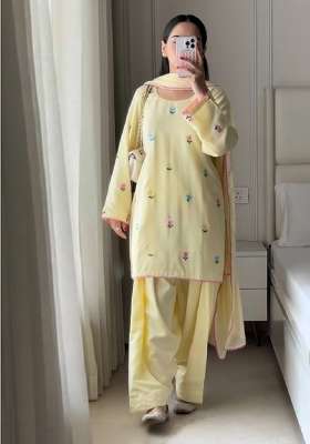 Yellow Embroidery Cotton Farshi Kurta Set