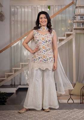 White Embroidery Fendi Sharara Set