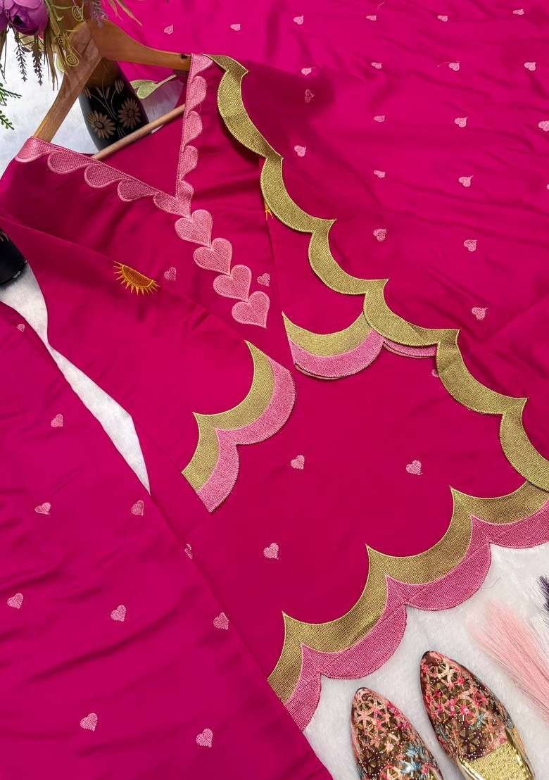 Rani Pink Embroidery Cotton Farshi Kurta Set - Indya