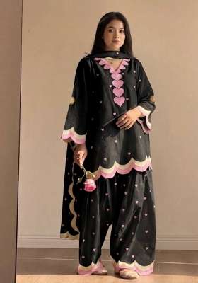Black Embroidery Cotton Farshi Kurta Set