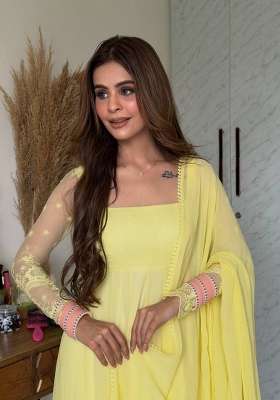 Yellow Embroidery Georgette Anarkali Set