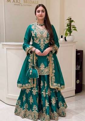 Green Embroidery Silk Kurta Set
