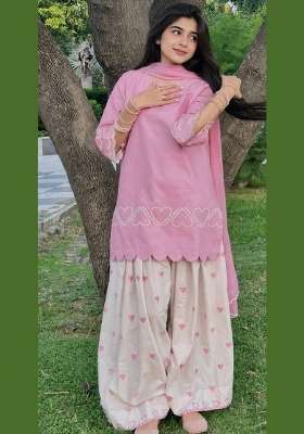 Pink Embroidery Silk Farshi Kurta Set