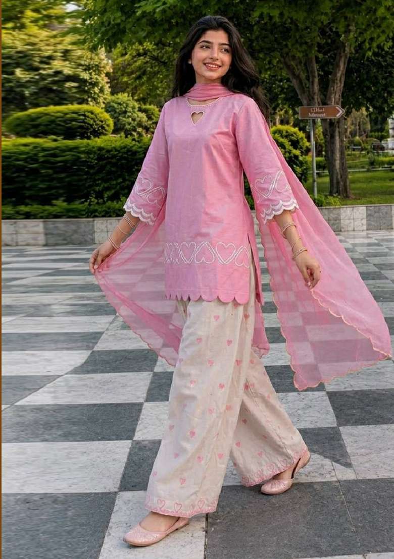Pink Embroidery Silk Farshi Kurta Set - Indya