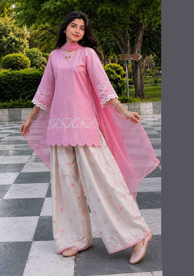 Pink Embroidery Silk Farshi Kurta Set - Indya