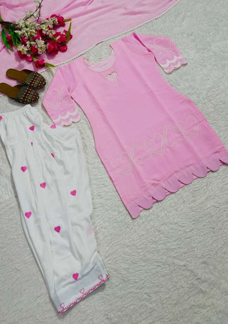 Pink Embroidery Silk Farshi Kurta Set - Indya