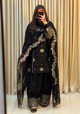 Black Embroidery Georgette Kurta Set