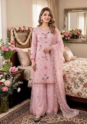 Pink Embroidery Georgette Kurta Set