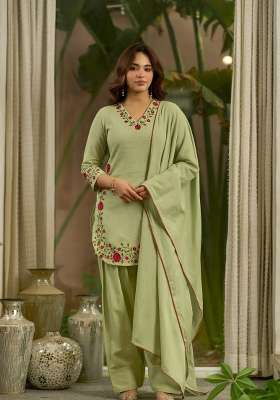 Green Embroidery Cotton Farshi Kurta Set