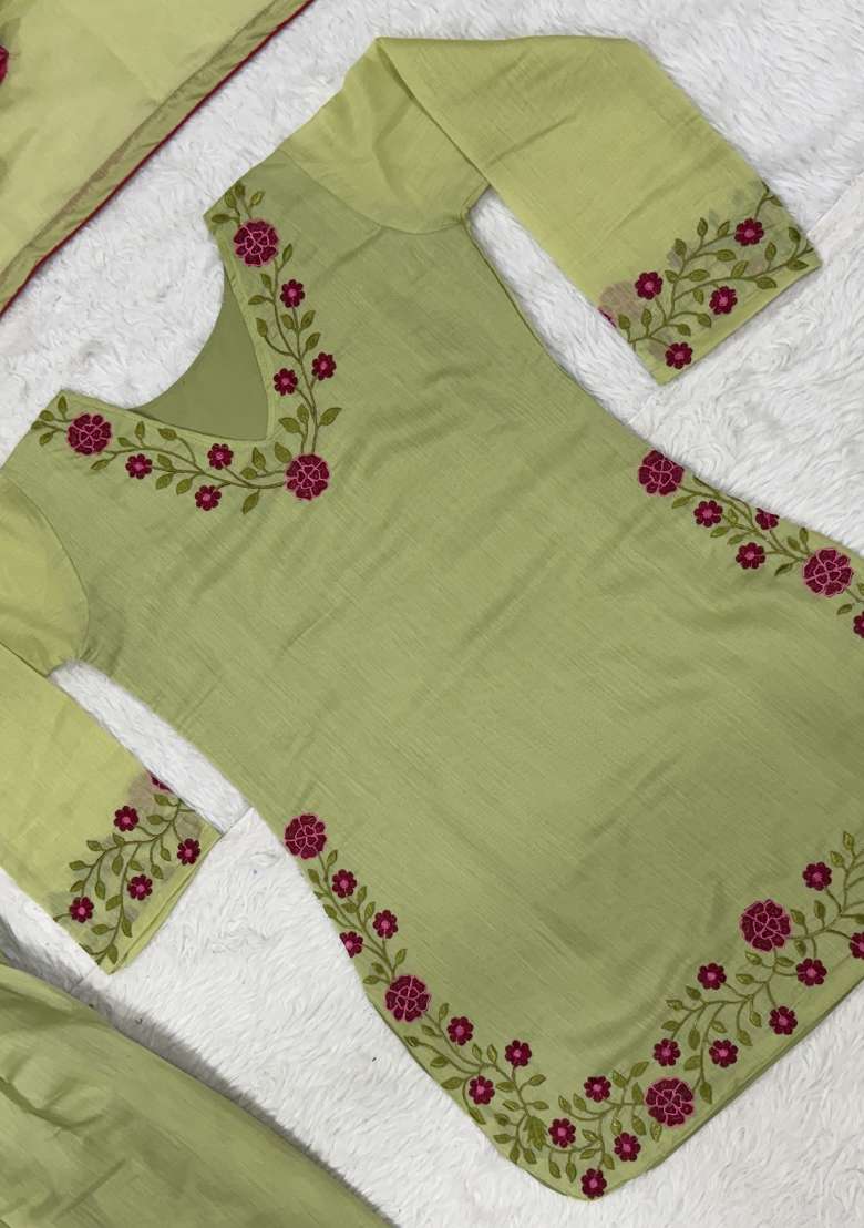 Green Embroidery Cotton Farshi Kurta Set - Indya