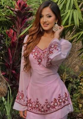 Pink Embroidery Georgette Kurta Set