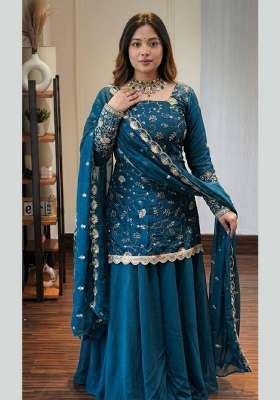 Blue Embroidery Silk Kurta Set