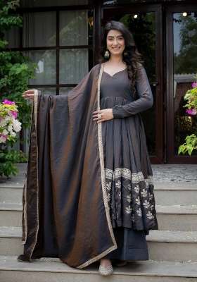 Black Embroidery Silk Anarkali Set