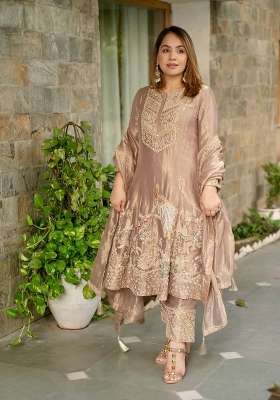 Cream Embroidery Silk Kurta Set