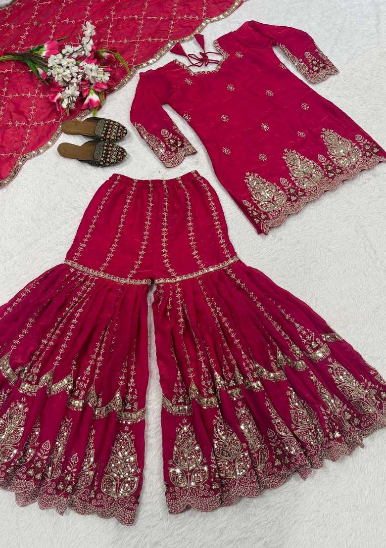 Pink Embroidery Fendi Sharara Set - Indya
