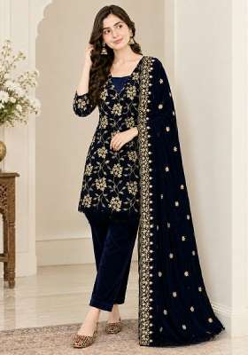 Blue Embroidery Viscose Kurta Set