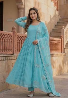 Sky Blue Embroidery Georgette Kurta Set