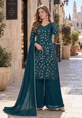 Dark Green Embroidery Georgette Kurta Set