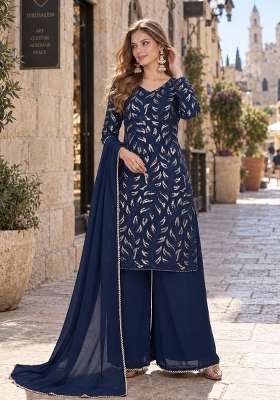 Navy Blue Embroidery Georgette Kurta Set