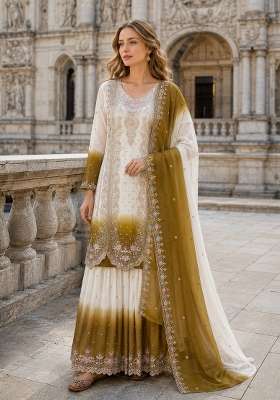 Brown Embroidery Georgette Kurta Set