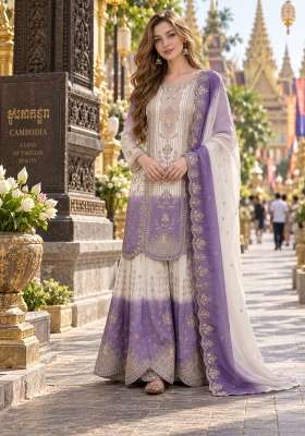Lavender Embroidery Georgette Kurta Set