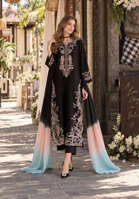 Black Embroidery Rayon Kurta Set