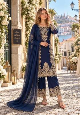 Navy Blue Embroidery Georgette Kurta Set