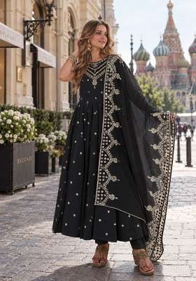 Black Embroidery Silk Anarkali Set