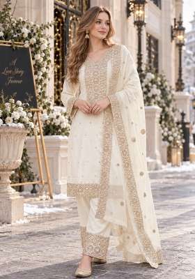 White Embroidery Silk Kurta Set