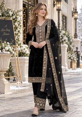 Black Embroidery Silk Kurta Set