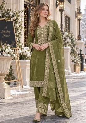 Mehendi Embroidery Silk Kurta Set