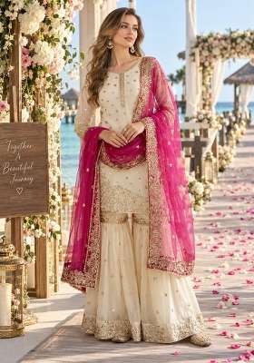 White Embroidery Silk Kurta Set