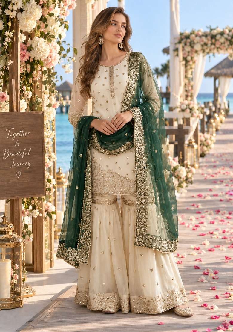 White Embroidery Silk Kurta Set - Indya