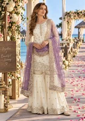 White Embroidery Silk Kurta Set