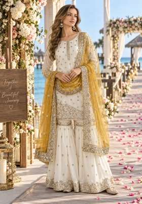 White Embroidery Silk Kurta Set