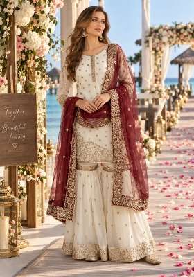 White Embroidery Silk Kurta Set