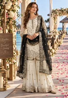 White Embroidery Silk Kurta Set