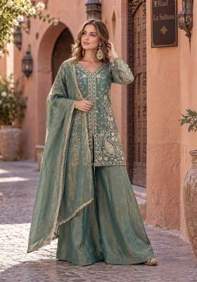 Blue Embroidery Silk Kurta Set