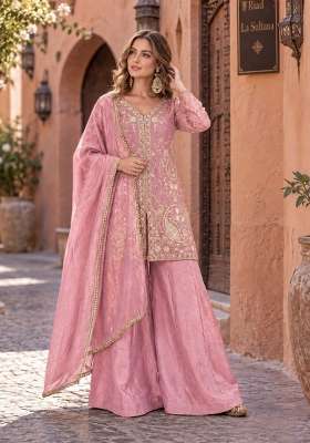 Pink Embroidery Silk Kurta Set