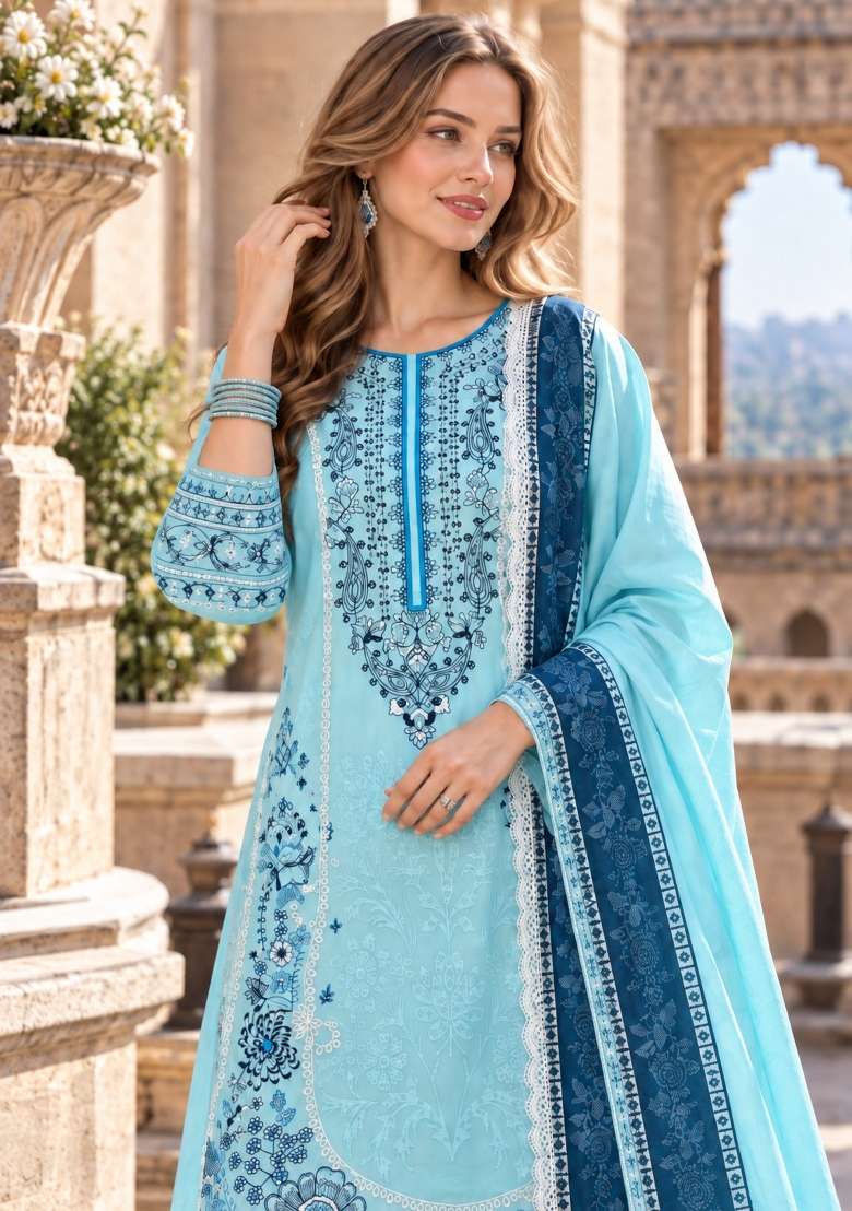 Blue Embroidery Rayon Kurta Set - Indya