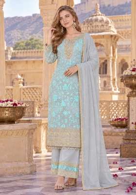 Grey Embroidery Georgette Kurta Set