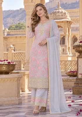 Grey Embroidery Georgette Kurta Set