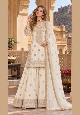 Beige Embroidery Silk Kurta Set